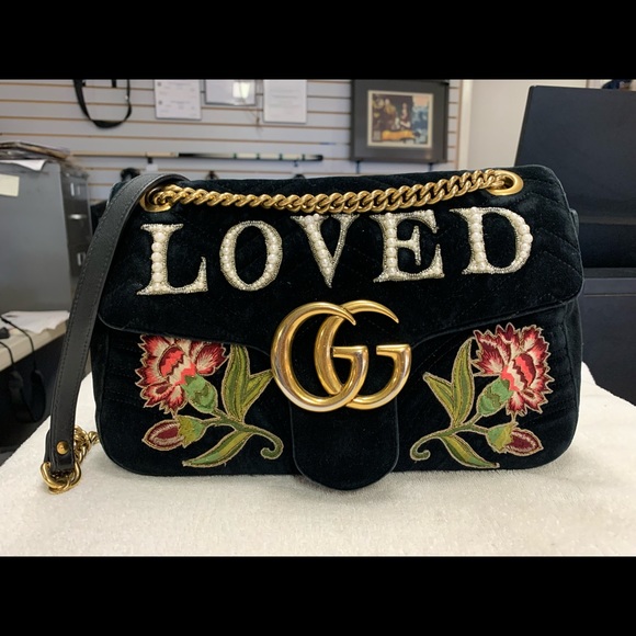 Gucci Handbags - Gucci GG Matelasse Marmont Loved Black Velvet Embroidered Bag